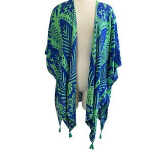 Vince Camuto tropical print swim suit cover up kimono One size green blue cruise
